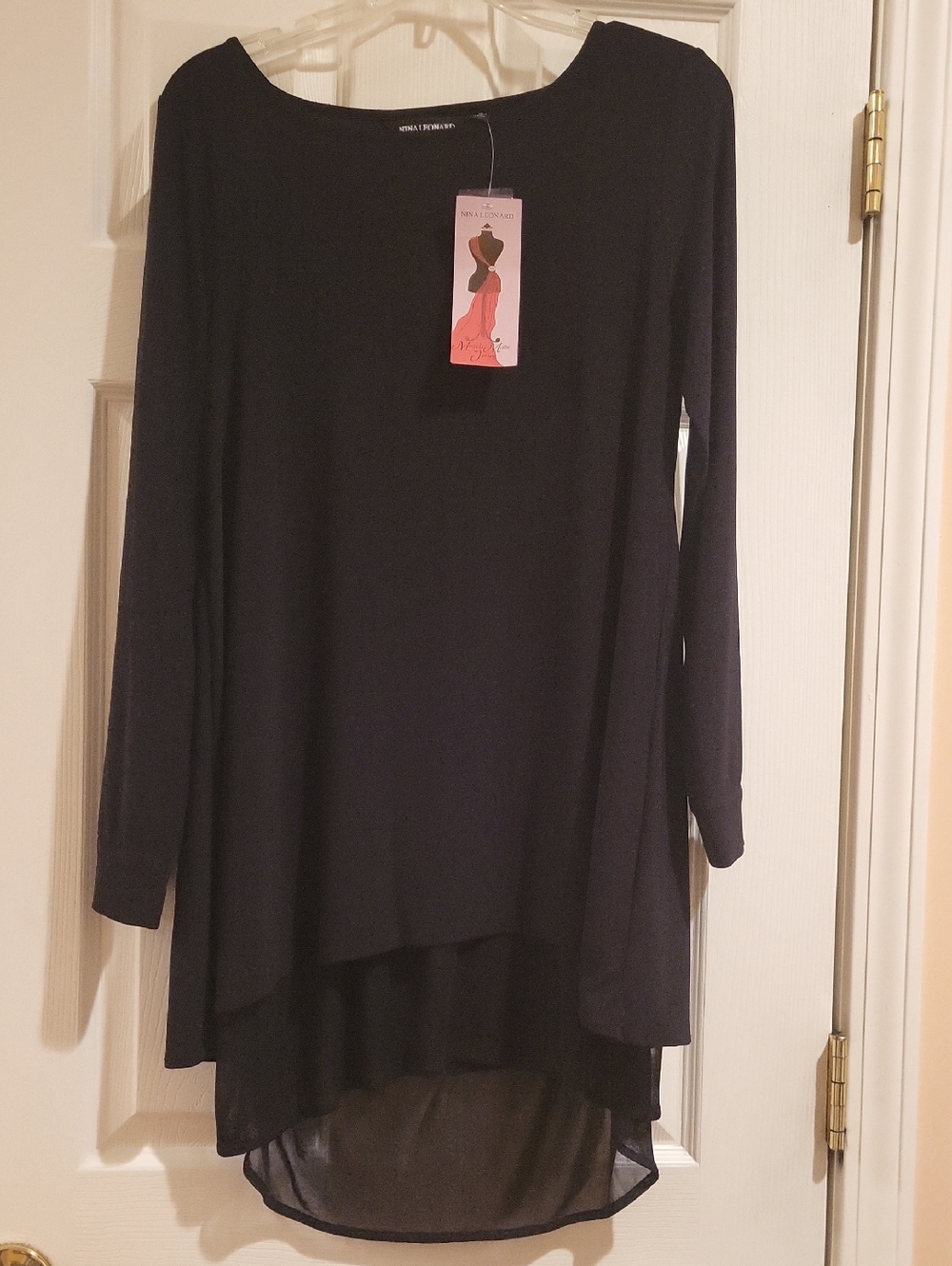 Nina Leonard NWT Black Miracle Mattw Long Sleeve Jersey Tunic Top Size M